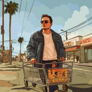 Elon Musk..Elon pushing shopping cart with a Mexican gangster in...
