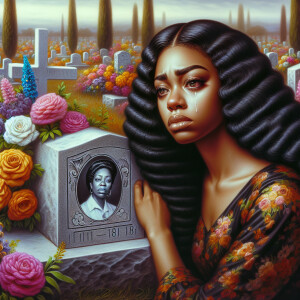 A beautiful light-skinned African-American woman with long wavy...