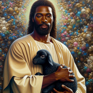 Oil painting of an African-American man resembling Jesus Christ,...