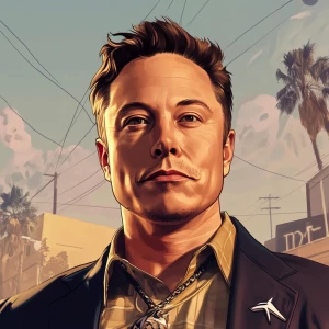 Elon Musk..vibing it out, in GTA San Andreas and carton style