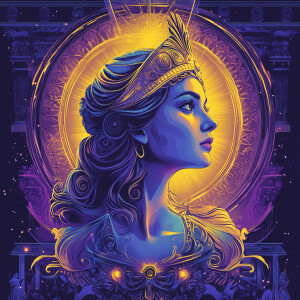 Create an 8K resolution vector portrait of Athena, featuring her...