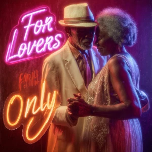 beautiful Jamaican elderly couple dancing romantically in a neon...