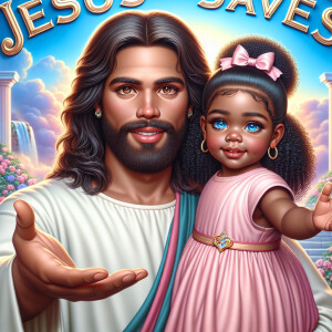 Create a 3D realistic artwork featuring the phrase 'Jesus Saves'...
