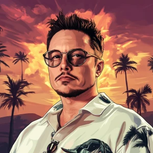 Elon Musk..falcon punch, in GTA San Andreas and carton style