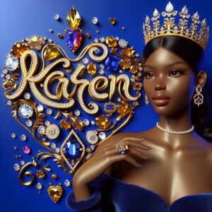 VCraft a 3-D image showcasing the name 'KAREN' in a luxurious go...