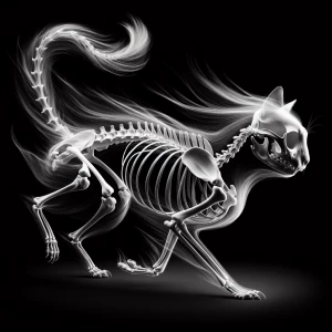 Hyperrealistic, zephyr, skeleton cat