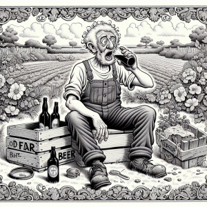 funny grey-haired, disheveled old man, in dungarees and a T-shir...