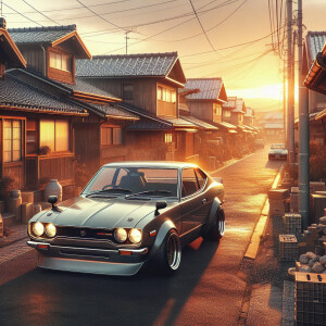 an image of a jdm car on its way home with a simple and easy hou...