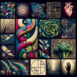 The golden ratio, Minimalist art Circuit, boards, circuitry, diagrams Cellular structures, DNA, circuit boards, colorful wires,  asian and Egyptian  graffiti, lie detector graphs, cardio, printout , branches infinity sign, cave, Art, handprints, distant birds flying, flowering vines, abstract, painting, Broccoli Fibonacci sequence