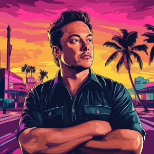 Elon Musk in GTA art style, , in the style of a Grand Theft Aut...