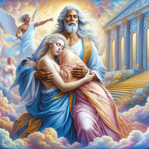 An oil painting depicting a light-skinned African-American Jesus...