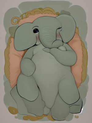 Sweet baby elephant bedtime, charming and whimsical, soft forest...