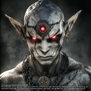 "A menacing, otherworldly humanoid with a third glowing red eye...