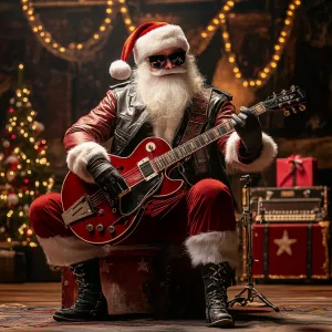 Evil santa Claus dressed in classic rock 'n' roll style, complet...