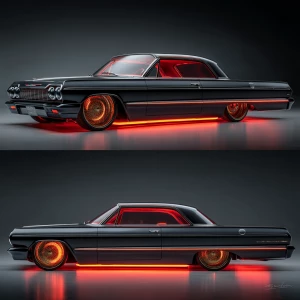 A stunning 64 Chevy impala on Dayton 100 spoke 20 inch gold rims...
