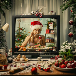 Photorealistic image. Woman making YouTube video of herself, mak...