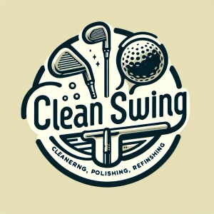 Design a logo for "Clean Swing," a golf club cleaning, buffering, polishing, and refinishing service. The logo should have a modern, minimalist design. Implement a more unique logo and stay away from a cliche gold logo design. The text "Clean Swing - cleaning, buffering, polishing, and refinishing golf clubs" should be in a clean, legible font, ensuring all letters are present and the text is fully visible within the logo frame with no added letters and numbers.  The overall style should be reminiscent of a high-end sporting goods brand.  Avoid overly cartoonish or cluttered designs. Follow the rule of 3 and all todays top modern logo design guidelines.