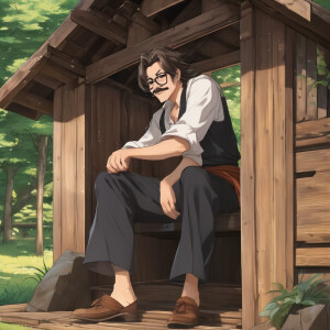 A man with long brown hair, a mustache, and thick-framed black g...