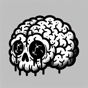 A simple black vector style, cartoon of a rotting brain.