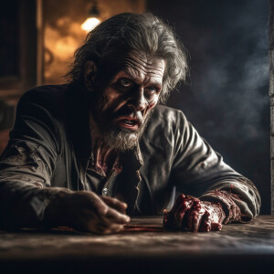 A zombie looking for his brain,  egxrated confused look on zombi...