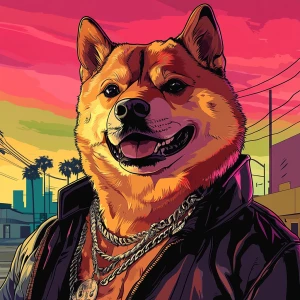 MEME DOGE in GTA art style,  , in the style of a Grand Theft Aut...