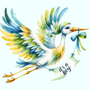 A single picture of adorable cute whimsical a stork wings a yell...