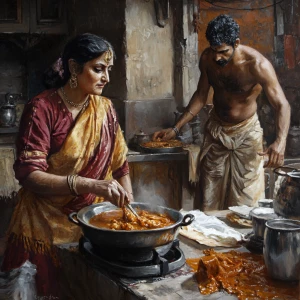 Realism art,poised 50-year-old woman villainy nosering ponytail...