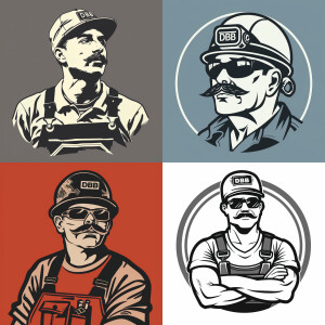 Single color vector of glazier construction worker with mustache...