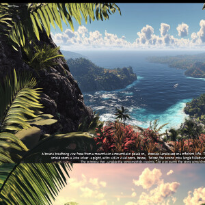 "A breathtaking view from a mountain peak on a planet in the Pal...