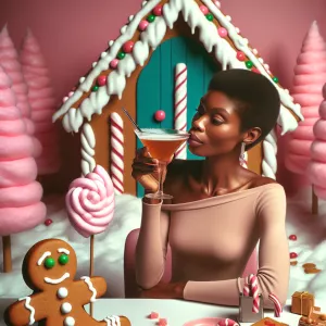 Photorealistic image of a short brown haired young woman drinkin...