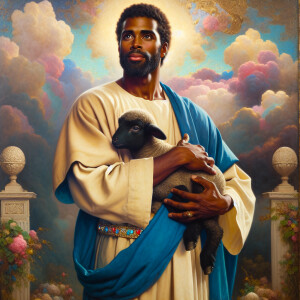 Oil painting of an African-American man resembling Jesus Christ,...