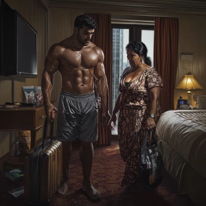 Photorealism, famtasy,a muscular, sweaty man entering a New York...