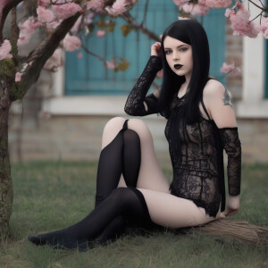 Middle school goth girl nudist showing her pale body and shaved...