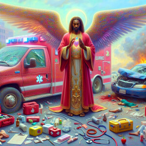 Create a realistic 3D oil painting depicting a scene of emergenc...