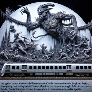Envision a train transformed into a captivating demon-inspired d...