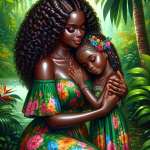 A tender depiction of a Bohemian mother with her child, both sty...