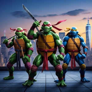 Create an image depicting the Teenage Mutant Ninja Turtles in th...