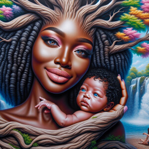 Create a close-up, hyper-realistic 3-D oil painting of a tree wi...