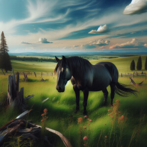 black horse in the pasture