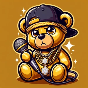 An illustration of a golden Nigerian mean but cute gangsta teddy...