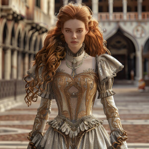 Create a photorealistic image of a light ginger-haired model wal...