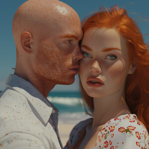 A photorealistic high resolution image. Light ginger haired fema...