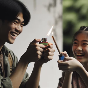 Two girls having a fart fire fight. They fart into a lighter and...