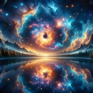Create a space fantasy-themed image featuring a vibrant night sk...
