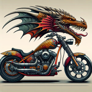 Design a unique motorcycle with dragon-inspired elements, captur...