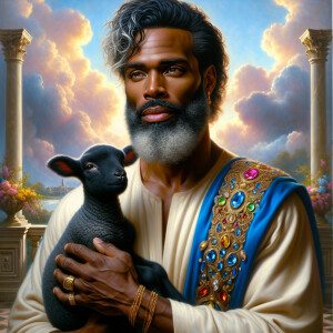 Oil painting of an African-American man resembling Jesus Christ,...