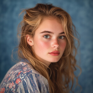 1990s old yearbook school shot of young woman, focus photo, real...