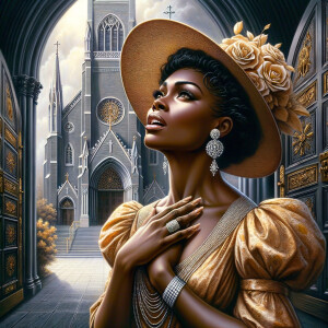 Create an airbrush oil painting of an African American woman wit...