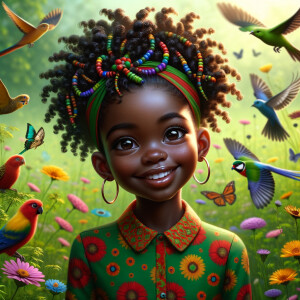 Create an image of a african-American young girl with a joyful e...