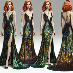 Photorealistic image of ginger haired woman attending gala in pe...